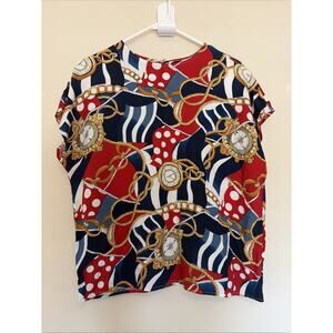 Vintage VTG Woodsbury‎ Nautical Rope Compass Journey Blouse Shirt Womens Medium